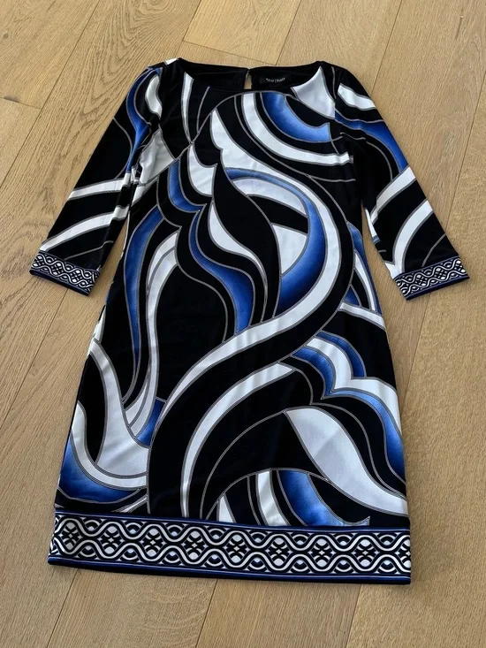 White House Black Market Dress 3/4 Sleeve Swirl Print Tunic XSmall NWT