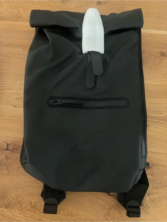 RAINS Rolltop Rucksack W3 Black Waterproof 16” Laptop Backpack RFID Unisex NWT