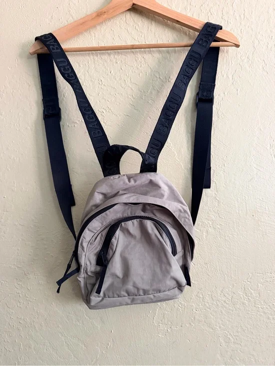 BAGGU Mini Backpack in Tan with Black Straps