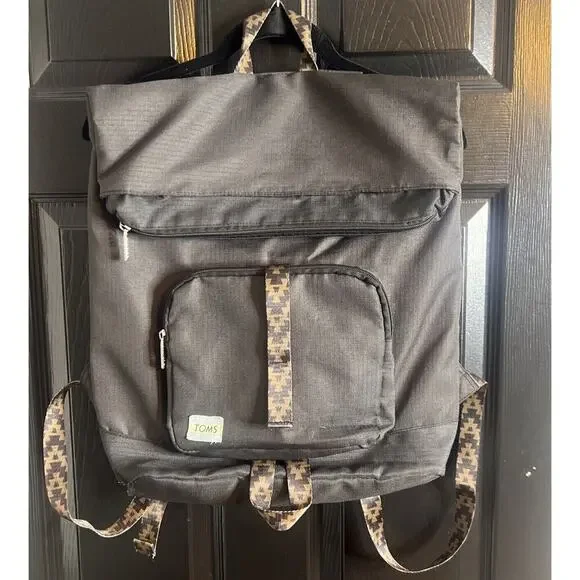 Toms StandUp Backpack Solid Black W/ Aztec detail Zipper Closure Fold-over Flaws