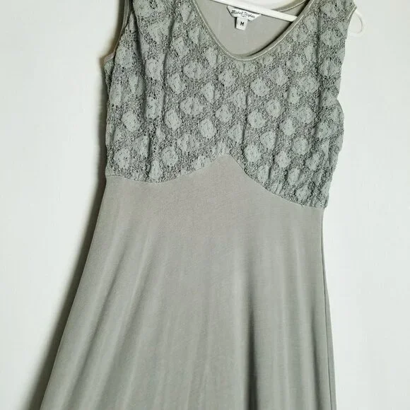 Michel Stephen Via Moda long grey gray‎ maxi dress stretchy lace sleeveless M