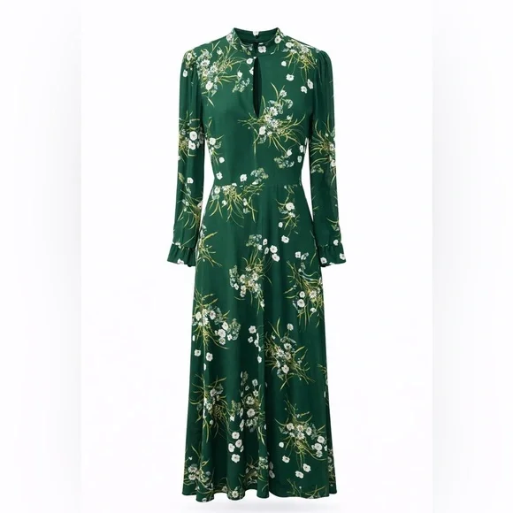 Reformation Castalia Green Floral Long Sleeve Maxi Dress