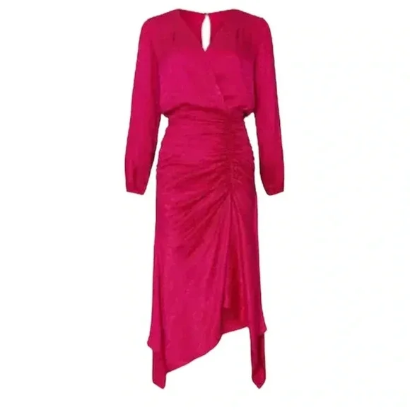 Krisa Pink High Low Surplice Side Ruched Dress Medium
