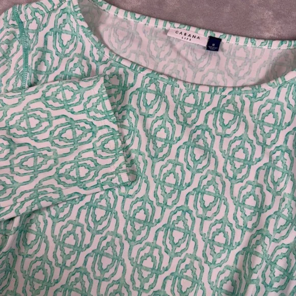 Cabana Life Womens Mint Green Geometric Trellis Shift Dress 3/4 Sleeve Size M