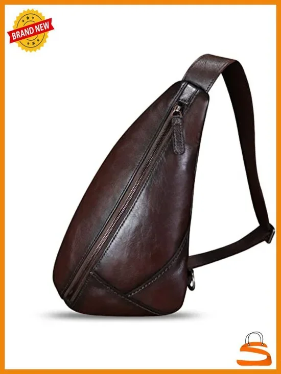 Genuine Leather Sling Bag Handmade Retro Crossbody Backpack Hiking Daypack