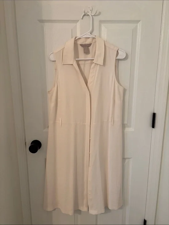 H&M Sleeveless Cream Button-Front Midi Dress