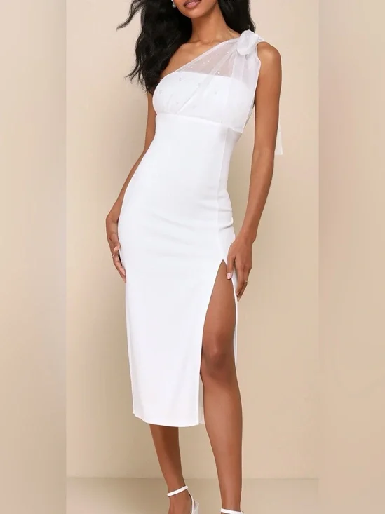 Lulus NWT Elegant Indication mesh one shoulder midi dress, medium