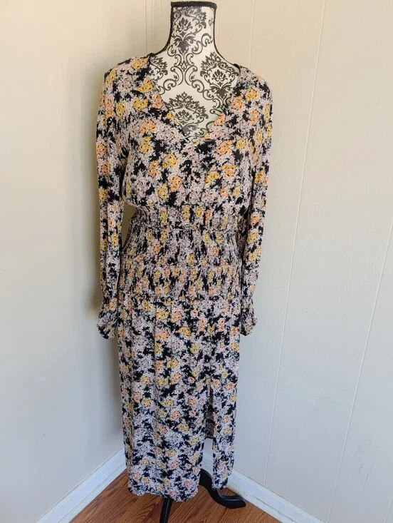 AFRM Smocked Floral Print Midi Dress