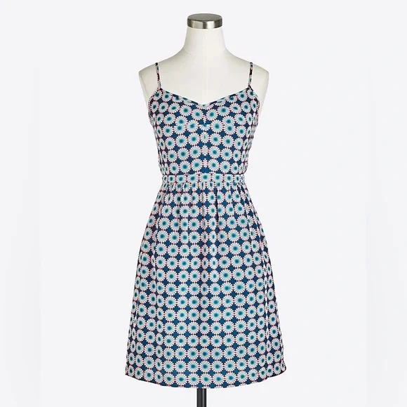 J. Crew Printed Seaside Cami Summer Mini Dress - Ecru w/  Spot Print