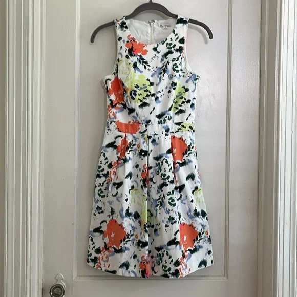 Gap Sara Dress White Floral Cotton Sleeveless Cocktail Fit and Flare