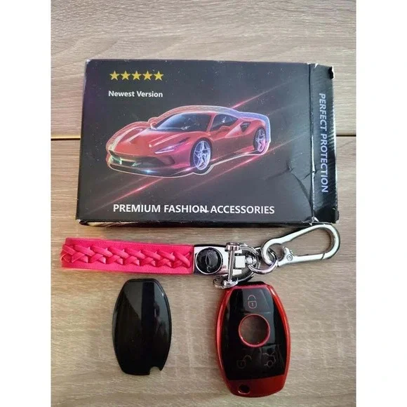 Premium Fashion‎ Accessories Red Car Key Fob Case Cover and Keychain Set