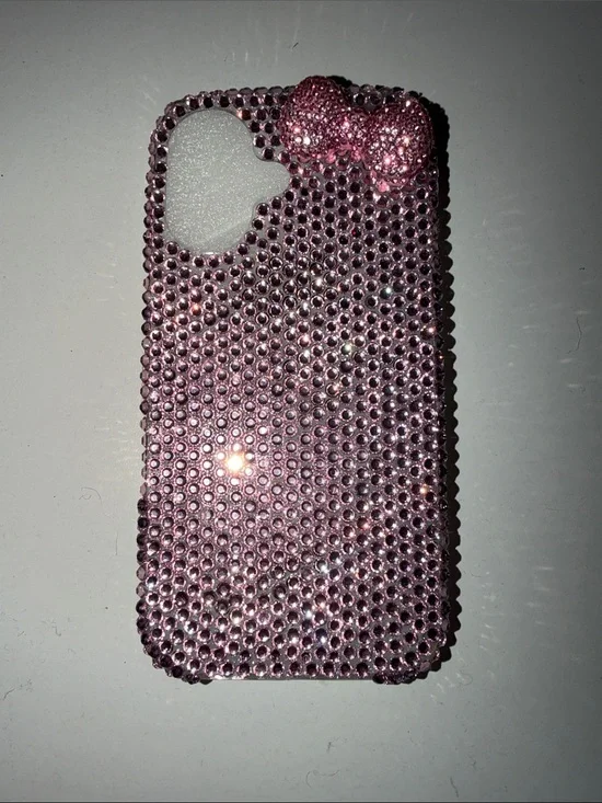 Pink Rhinestone Bling iPhone 17 Case with Hello Kitty Bow Accent