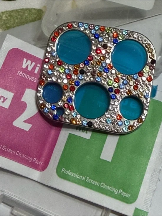 ✨New Apple iPhone 12 Pro Max Metal Rainbow Rhinestone Camera Lens Protector✨