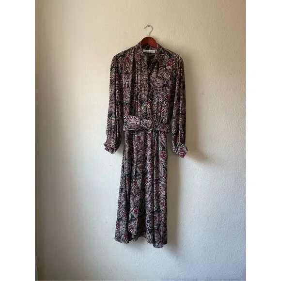 Vintage 80s work wear career boho shirt dress midi length size‎ 8