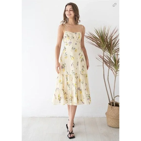 Showpo Wild Flowers Tie-Strap Cami Midi Dress Size 4 Floral Y2K Garden Wedding‎