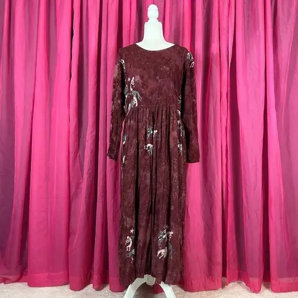 Global‎ Village batik flute player novelty print maxi dress, size Large