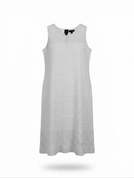 Blu No. 9 White Linen Shift Dress With White Eyelet Accents In Size XS NWT
