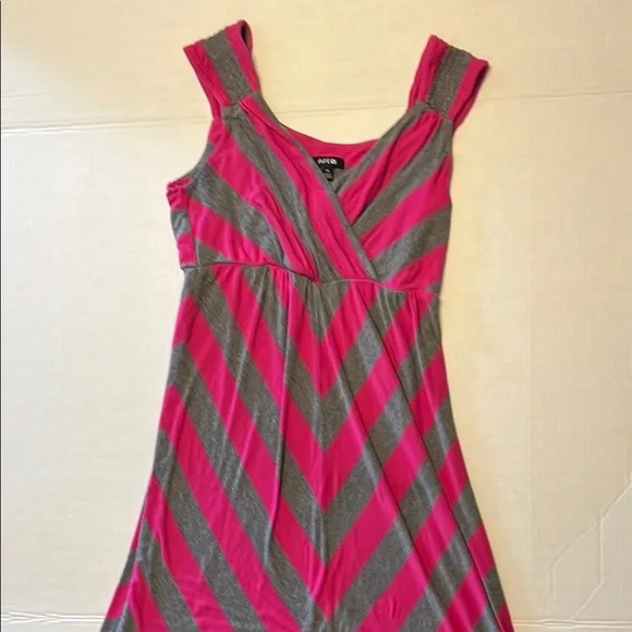 Striped pink and gray v neck Dress