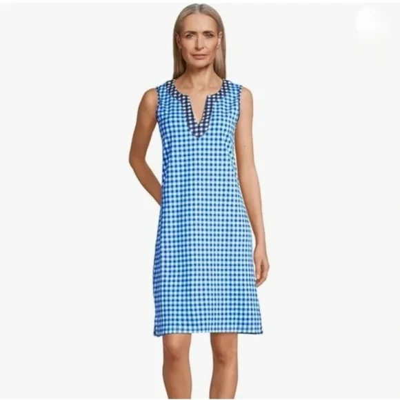 LAND'S END x DRAPER JAMES / Blue Gingham Shift Dress Size M (10-12)