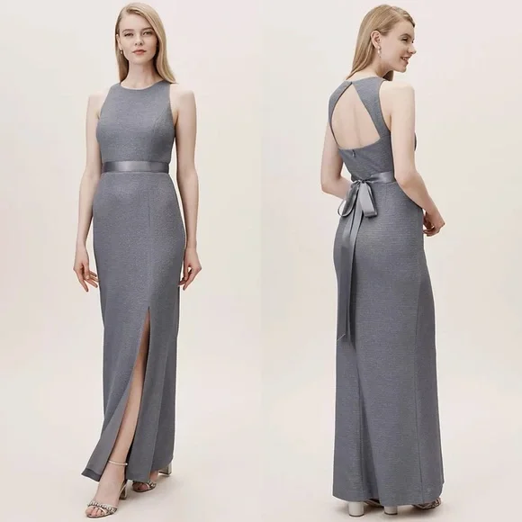 NEW NWT Adrianna Papell BHLDN Idris Open Back Maxi Gown Hydrangea Gray Blue