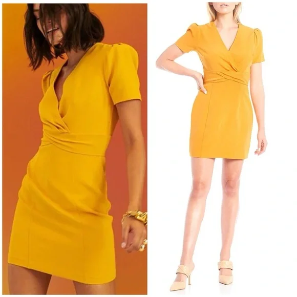 LDT Gianna Twist Front Surplice V-Neck Short Sleeve Sheath Mini Dress