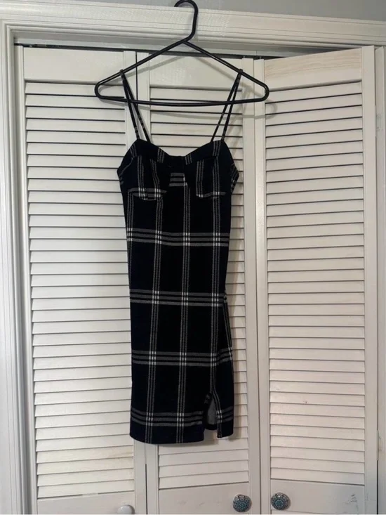 Polly & Esther Black White Plaid Bodycon Mini Dress Bustier
