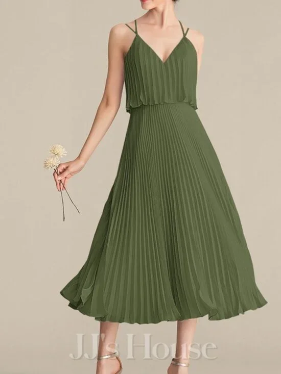 JJ's House A-line Pleated Chiffon Dress