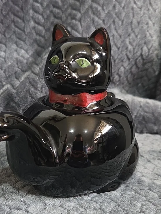Vintage 1950s Black Ceramic Cat Tea Pot