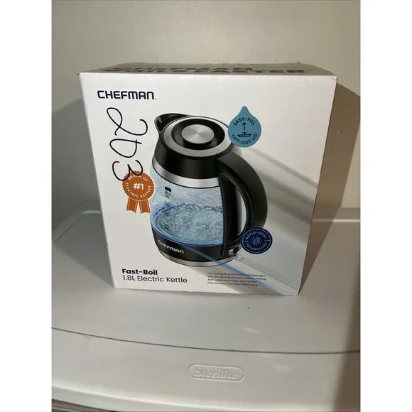 Chefman Fast-Boil RJ11-18-PL 1.8L Glass Electric Kettle 1500W LED