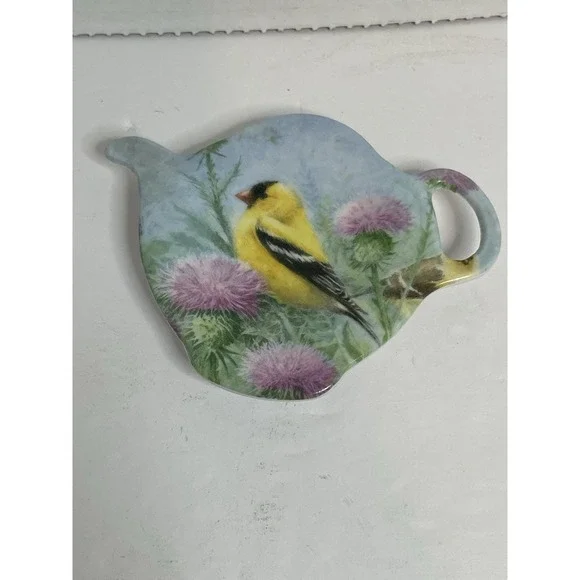 Tea bag Plate Teapot Shaped Mini Melamine with Yellow Canary - Made in Italy