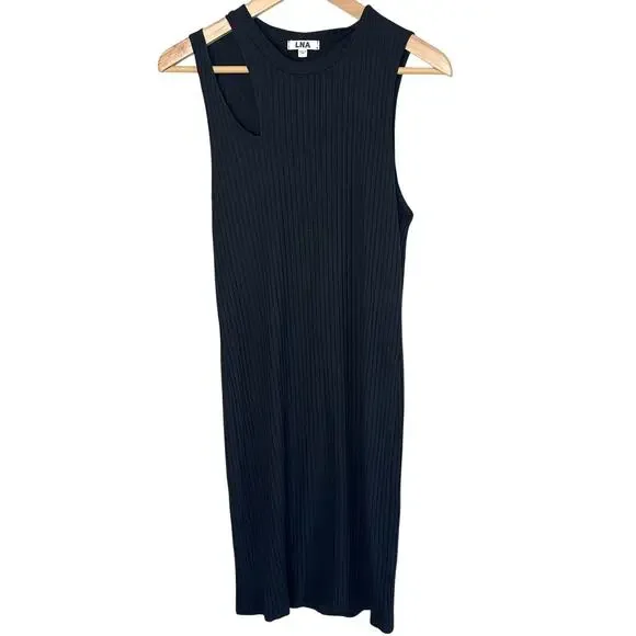 LNA Sleeveless Ribbed Bodycon Dress with Cut Out Detail Large
