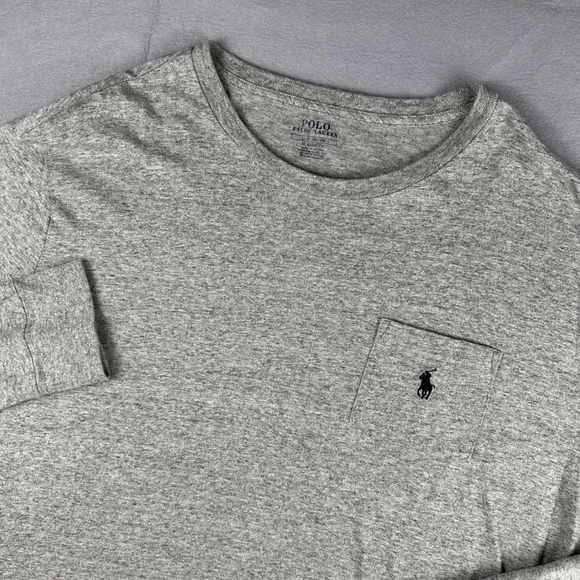 Polo Ralph Lauren Mens Long Sleeve Pocket T-Shirt Heather Gray Classic Fit Large