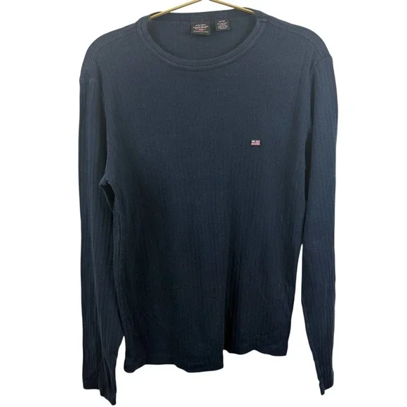 Vintage Y2K Polo Ralph Lauren Cotton Basic Blue Ribbed Long Sleeve‎ Shirt Sz M