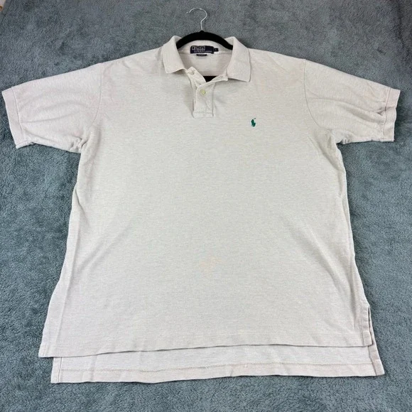 Polo Ralph Lauren Mens Large Cream Pique Short‎ Sleeve Pony Logo Polo Shirt