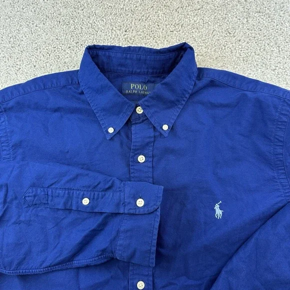 Polo Ralph Lauren Button Shirt -L- Navy Blue Classic Fit -Blue Pony- Dress