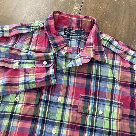 Polo Ralph Lauren Shirt Mens XL Multicolor Plaid Button Down Long‎ Sleeve Safari