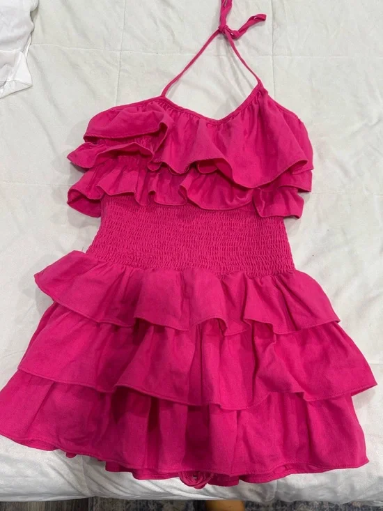DO+BE Hot Pink Ruffle Halter Mini Dress