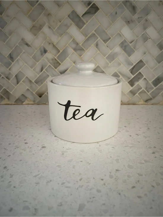 White Target Threshold Tea Canister Container with Lid Farmhouse 4in