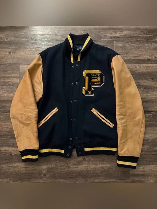Polo Ralph Lauren navy gold wool letterman jacket