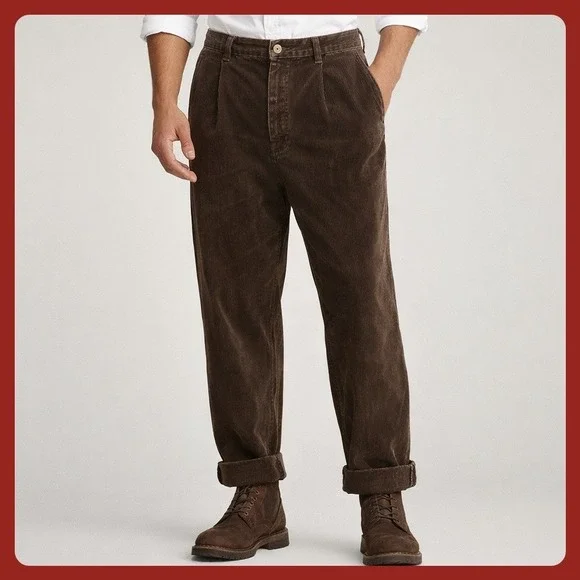 Vintage VTG Polo Ralph Lauren Andrew Corduroy Pleated Pants‎ Mens 35x30