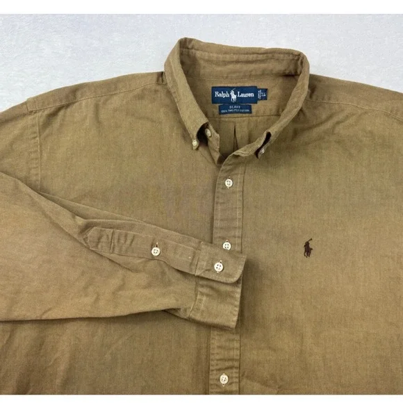 Polo Ralph Lauren Blake Shirt Mens XL Khaki Tan 100% Two-Ply Cotton Long Sleeve