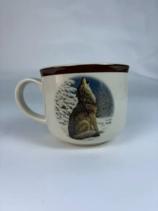 Vintage National Wildlife Federation Howling Wolf Coffee Mug | Rustic Cabin Mug
