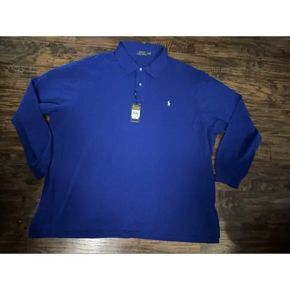 Polo Ralph Lauren Mesh Polo Shirt 4XB Big & Tall Long Sleeve Pony Blue NEW