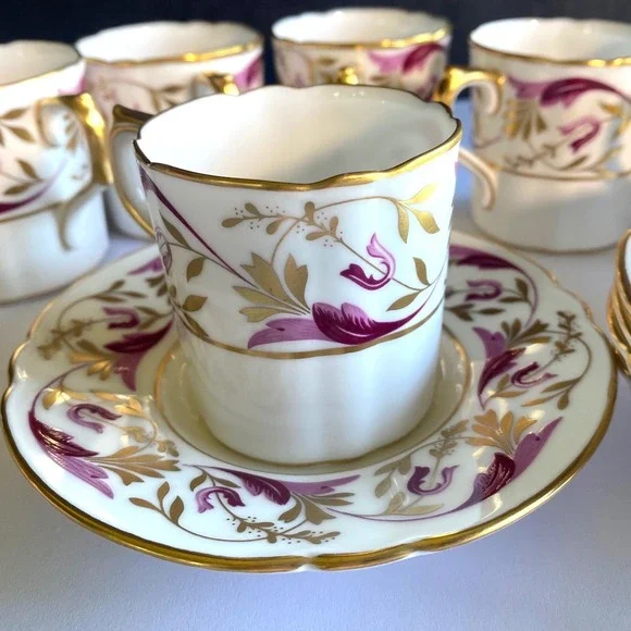Vintage Royal Crown‎ Derby Princess Pattern 22K Espresso Cup and Saucer Set of 6