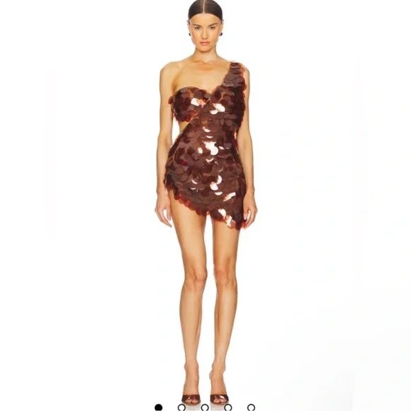 Dolls Kill Copper Sequin One-Shoulder Mini Dress