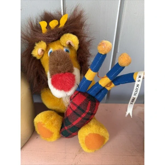 Vintage M/S Scotia Prince Cruise Ferry Lion Mascot Stuffed Bagpipes Souvenir