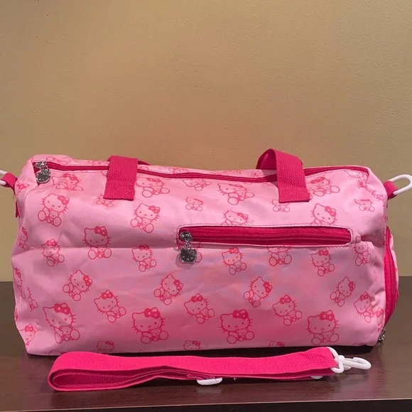 Hello Kitty Pink Duffel Bag – Sanrio Travel Tote, Gym Bag, Weekender, Cat Mom