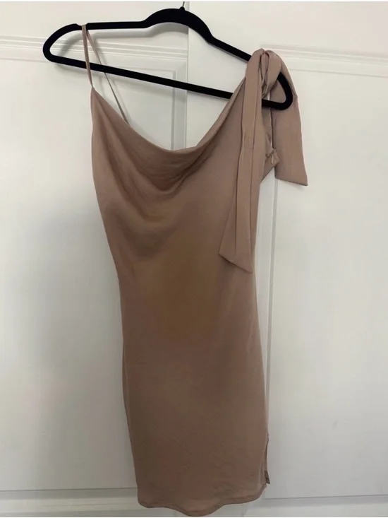Nasty Gal tan mini slip dress with tie detail taupe