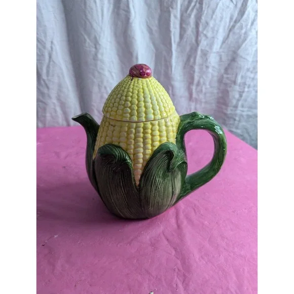 Corn husk teapot with lady bug beetle‎ ? at top  7.5