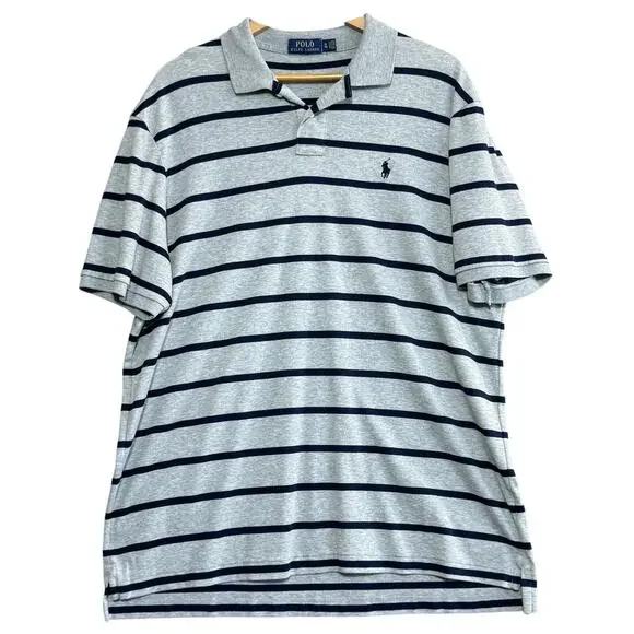 Polo Ralph Lauren Mens Gray Striped Collared Short Sleeve‎ Polo Shirt Size XL